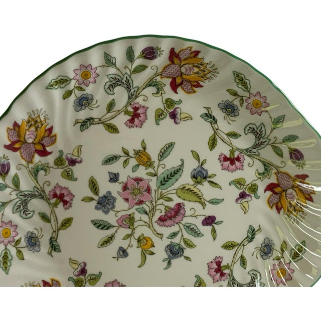 Vintage Minton Haddon Hall Medium Handled Cake Plate Fine Bone China Green Trim Made in England 1948-2011. Approx. 1" High...