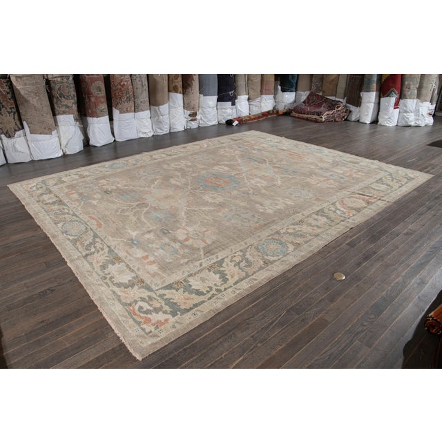 2010s Modern Light Brown Sultanabad Handmade Floral Wool Rug For Sale - Image 5 of 9