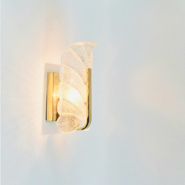 Mid-Century Modern Scandinavian Glass & Brass Leaf Wall Light by Carl Fagerlund for Orrefors, Sweden, 1960s For Sale - Image 3 of 11