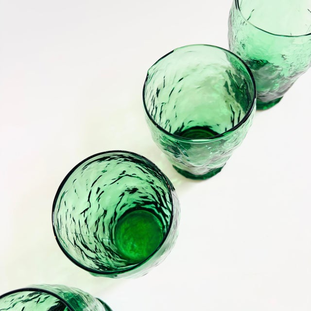 Mid Century Green Crinkle Glass Tumblers - Set of 4 For Sale - Image 9 of 12