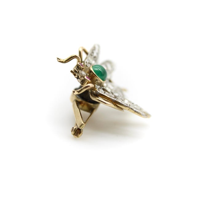 Late 19th Century Victorian 14k Gold Rose Cut Diamond Winged “En Tremblant” Insect Brooch For Sale In Los Angeles - Image 6 of 10