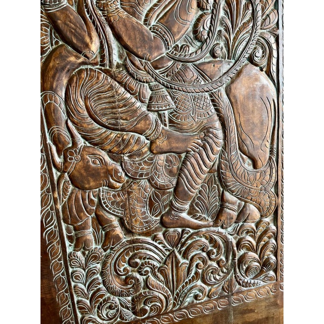 1920s 1920s Vintage Indian Hand-Carved Krishna Temple Door – Ornate Barn Door With Fluting 84x41 For Sale - Image 5 of 8