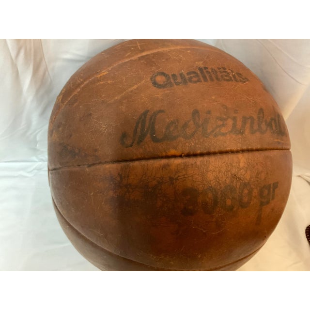 Vintage 1960s Leather German Medicine Ball For Sale - Image 4 of 4