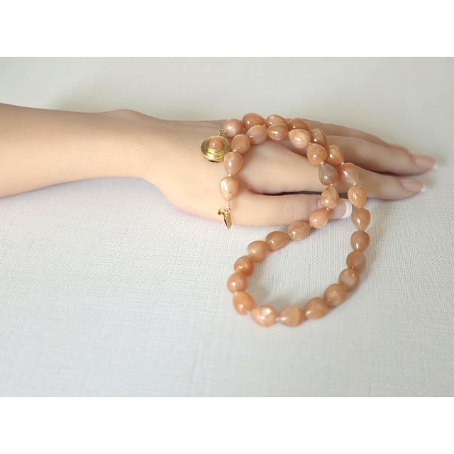Peach Moonstone Beaded Necklace With Gold Plate Clasp For Sale - Image 9 of 10