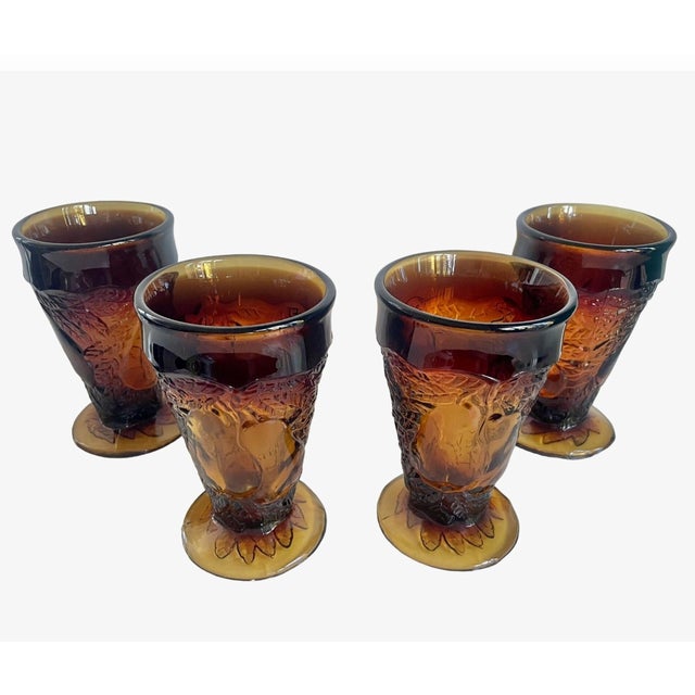 Vintage 1970s Tiara Glass Amber Sunday Ice Cream Footed Cups – Set of 4 For Sale - Image 4 of 8