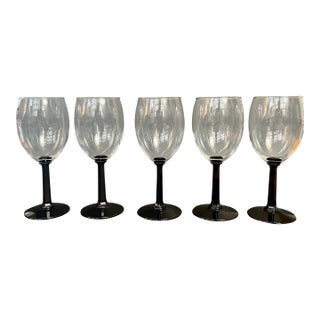 Vintage Black Stem Wine Glasses – Crystal D’Arques France Hexagon Barware - Set of 5 For Sale