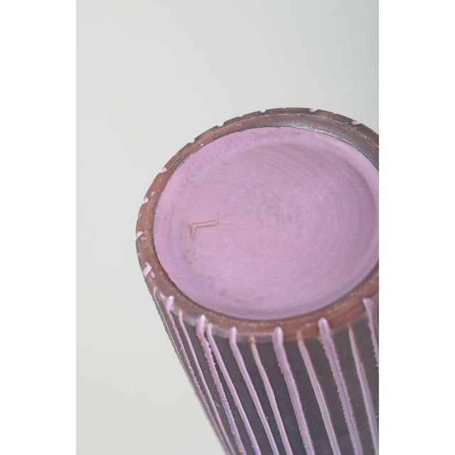 Tall Cylindrical Purple Glazed Vase with Stripes from Gabriel, Sweden, 1970s For Sale - Image 4 of 5