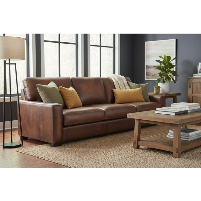 1980s Large Deep-Seated Two-Tone Brown Leather Sofa With Vintage Patina For Sale - Image 11 of 14