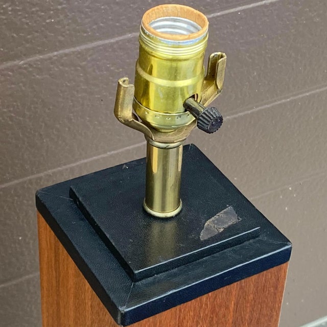 Mid 20th Century Mid-Century Danish Modern Teak & Leather Skyscraper Table Lamp For Sale - Image 5 of 13