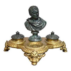Maitland Smith Brass & Bronze Double Inkwell Marcus Aurelius Bust