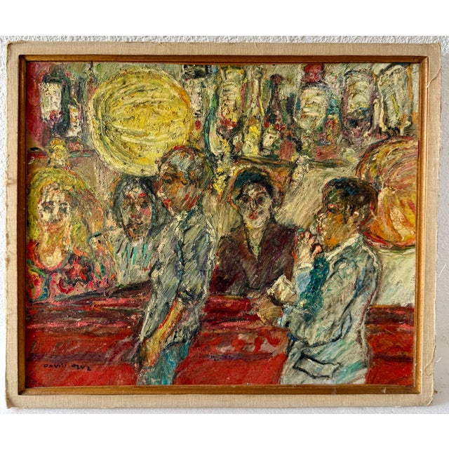 David Azuz, Israeli French David Azuz Naive Oil Painting Paris Bar Scene Colorful Fauvist, 1975 For Sale In Miami - Image 6 of 13