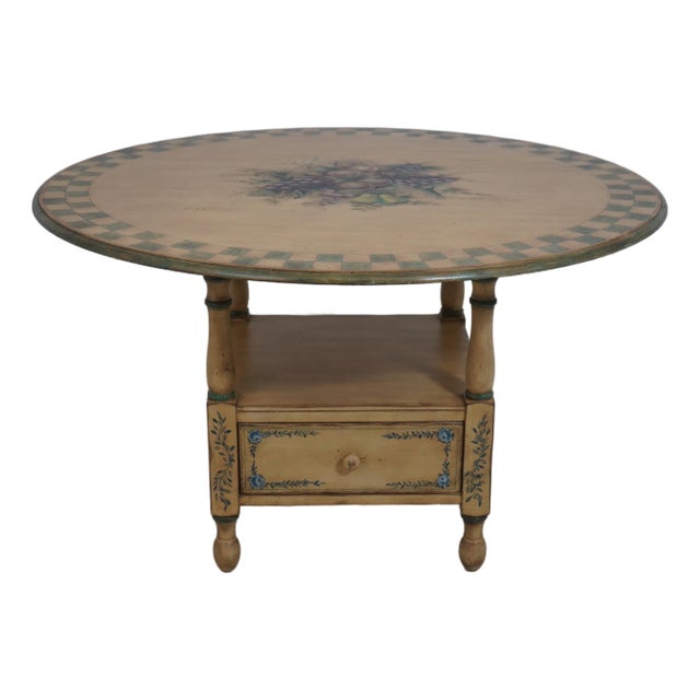 Country Paint Decorated Round Dining Room Table For Sale