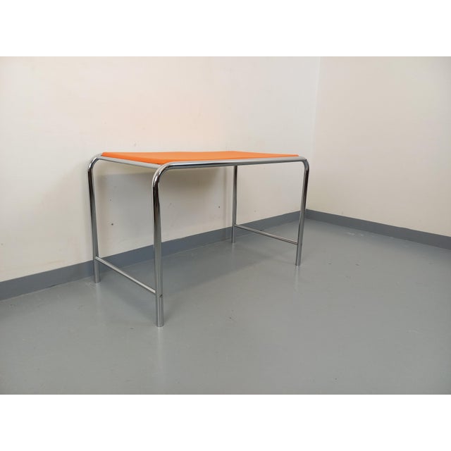 1970s Vintage Desk in Orange Imitation Leather and Chrome, 1970s For Sale - Image 5 of 14