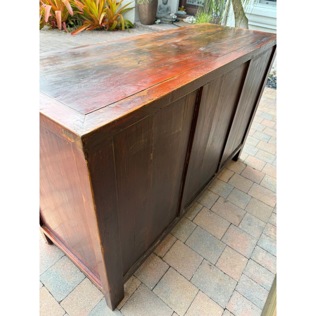 Early 19th Century Chinese Qing Dynasty Period Middle 19th Century Sideboard Cabinet, Original Hardware and Patina, Three Drawers With Secrecy, Intriguing Lock For Sale - Image 5 of 12