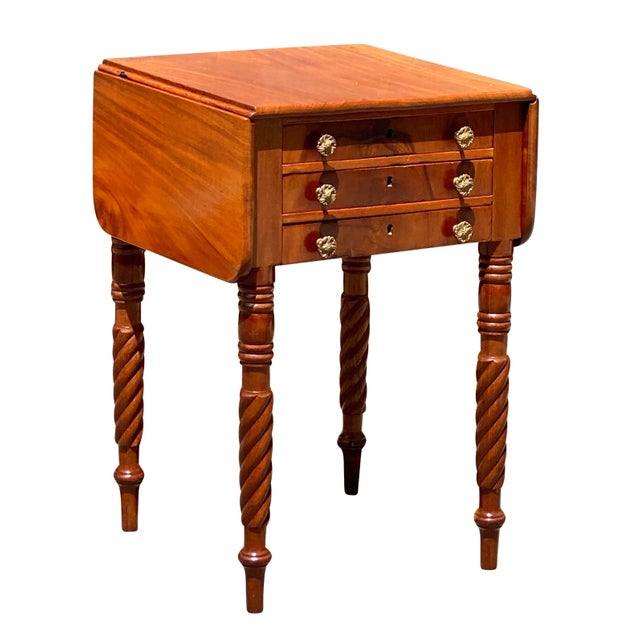 Early 19th Century Antique Mahogany 3 Drawer Worktable with Rope Carved Legs For Sale - Image 9 of 13