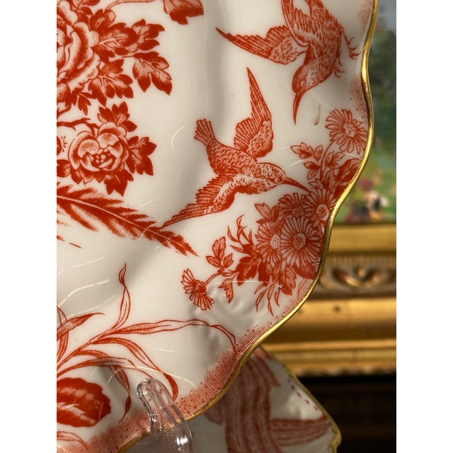 Late 20th Century Royal Crown Derby “Red Aves” Fluted Dessert Plates, 8.75” - Set of 12 For Sale - Image 9 of 12
