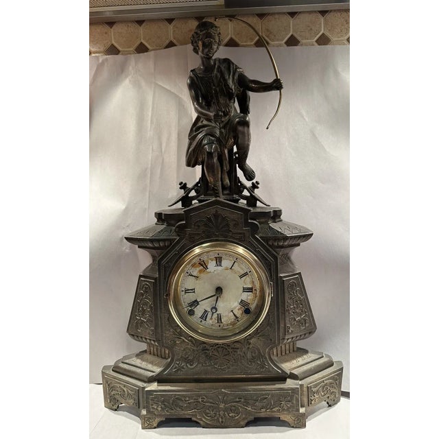 19th Century Nicholas Muller & Ansonia “Ulysses” Cast Metal Front Statue Mantel Clock For Sale - Image 10 of 12