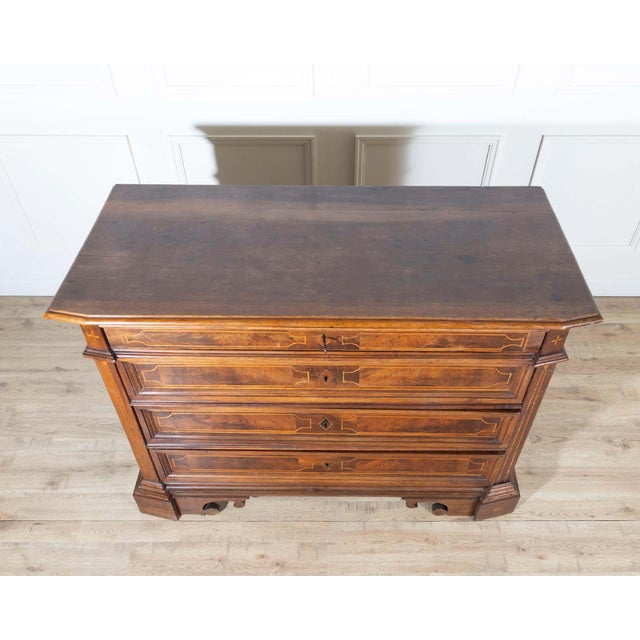 Italian 17th-Century Central Italian Walnut Commode with Maple Inlay For Sale - Image 3 of 8