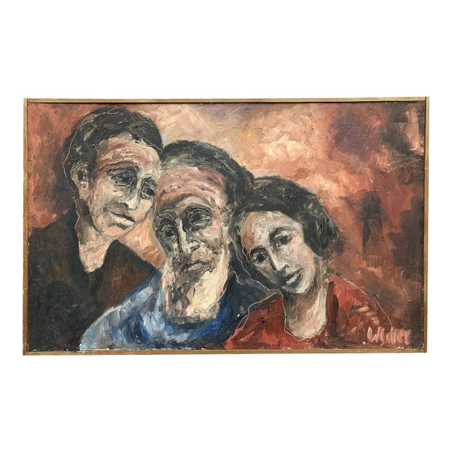 Late 20th Century Original Vintage Oil Painting on Board, Family, People, Portrait, Signed, Framed For Sale
