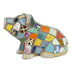 Handcrafted Multicore Reclaimed Ceramic Pieces Mosaic Pig Garden Outdoor Figurine
