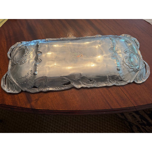 Silver 1991 Arthur Court Coastal Crab Cast Aluminum Rectangular Serving Tray For Sale - Image 8 of 10