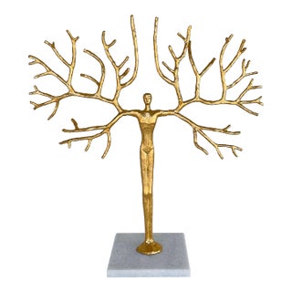 Global Views Modern Gold Finished Tree Man Sculpture For Sale