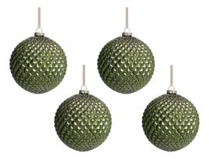 Metallic Matte Green Ball Ornaments, Set of 4, 4.75"