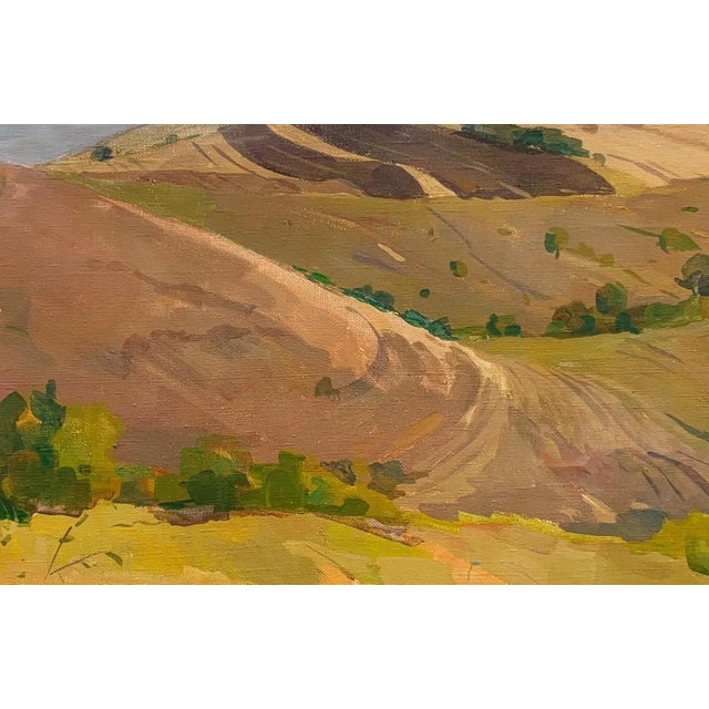 Vintage Landscape Oil Painting, Rolling Hills Art, Farmhouse Countryside Scene, Original Wall Art 63-100 For Sale - Image 6 of 6