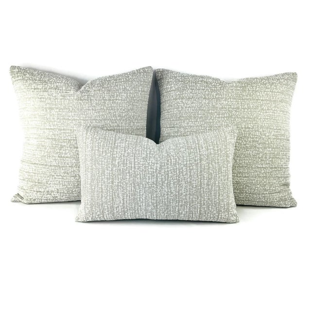 Perennials Rock Steady in White Sands Pillow Cover - Euro Sham - Gray and White Textured Speckle Outdoor Cushion Cover For Sale In Portland, OR - Image 6 of 6