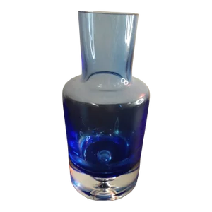 1980s Krosno Poland Cobalt Blue Bubble Crystal Carafe