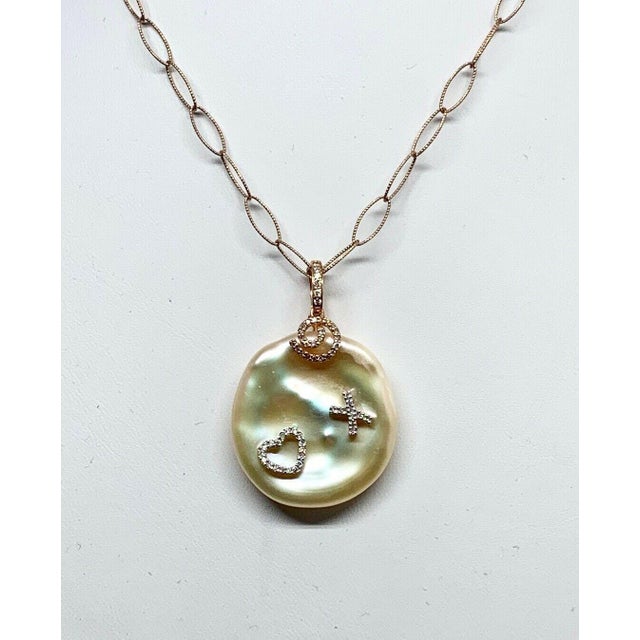 Diamond Freshwater Pearl Necklace 14k Gold Pendant Italy Certified For Sale - Image 4 of 12