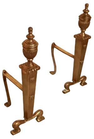 19th Century Brass Fire Dogs, 1880s, Set of 2