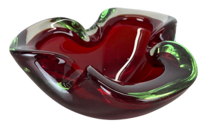 Large Murano Glass Red-Green Bowl Element Shell Ashtray Murano, Italy, 1970s