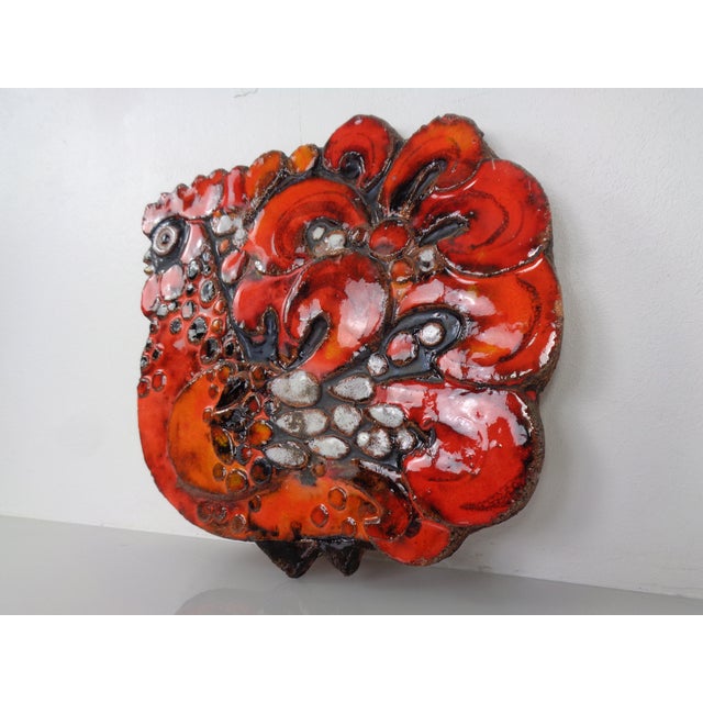 Large Glazed Rooster Studio Ceramic Wall Plaque, Germany, 1970s For Sale - Image 4 of 18