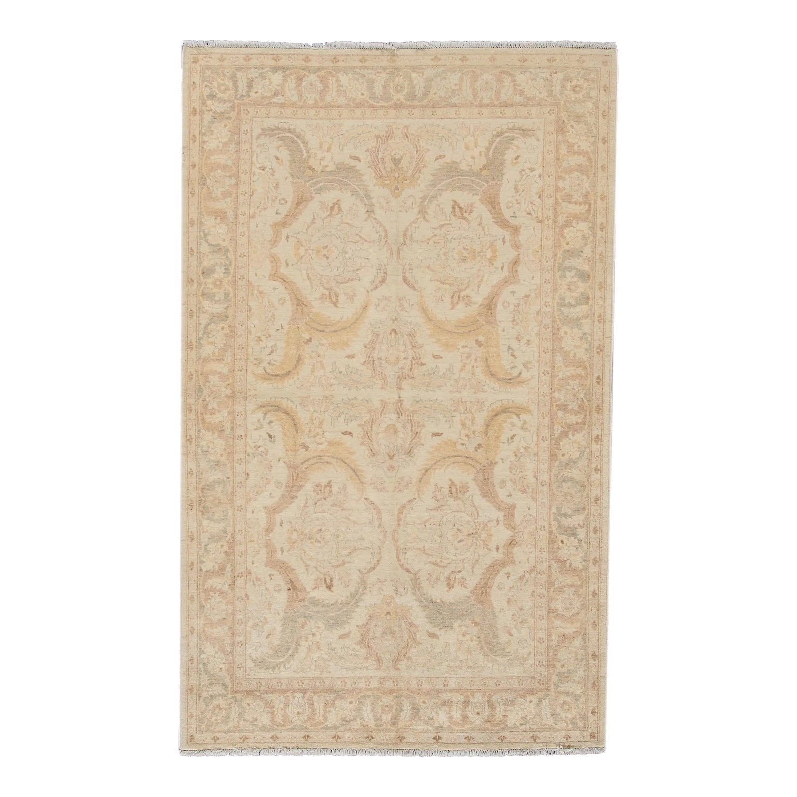 Vintage Paki Peshawar Handmade Beige Floral Wool Rug Chairish