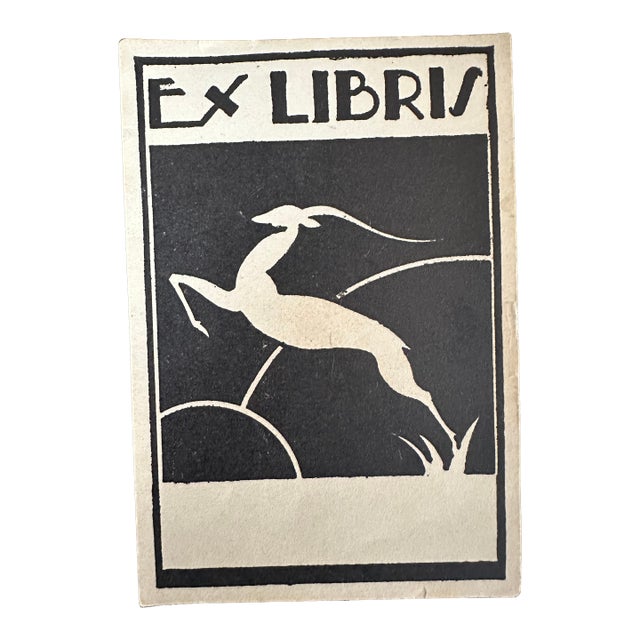 Vintage Art Deco Ex Libris Bookplate With Gazelle Artwork For Sale