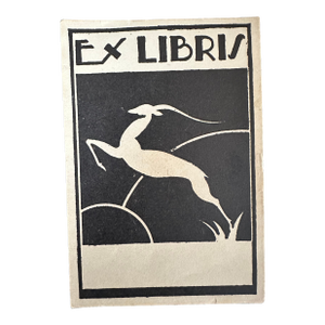Vintage Art Deco Ex Libris Bookplate With Gazelle Artwork