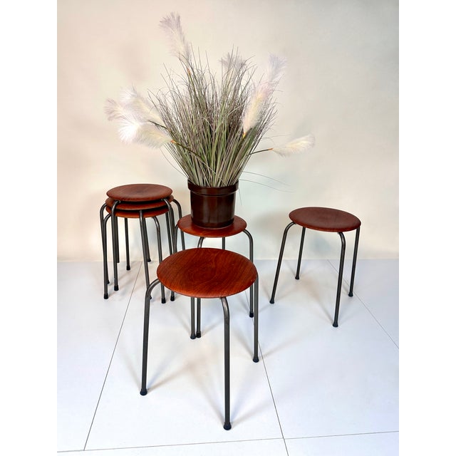 Danish Atelier Stacking Stools in Teak Plywood and Tubular Steel, 1960s, Set of 6 For Sale - Image 11 of 18