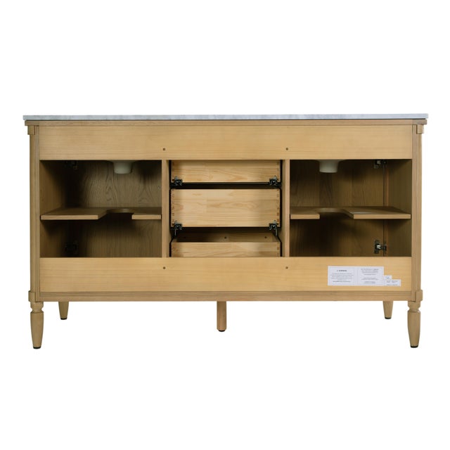 Bianca 60 in. W Wood & Marble Double Sink Bathroom Vanity, Light Oak For Sale - Image 9 of 11