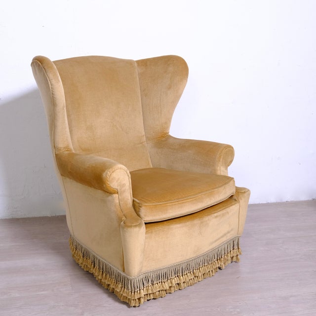 Set of Highback Armchairs in Beige Velvet with Wooden Legs, 1970s For Sale - Image 15 of 18