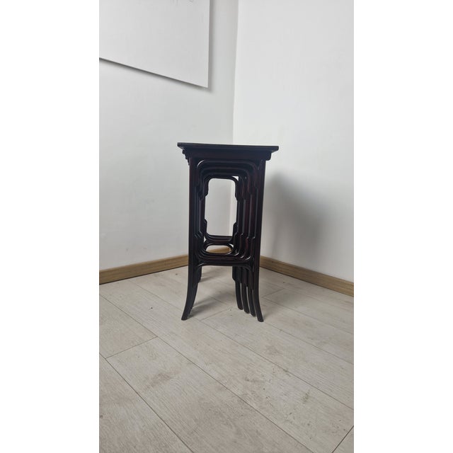 Four 1920s-Style Wooden Nesting Tables with Thonet Label Decorations, Set of 4 For Sale - Image 10 of 18