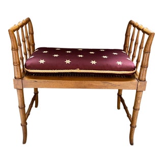 Vintage Baker Furniture Faux Bamboo Walnut Window Bench For Sale