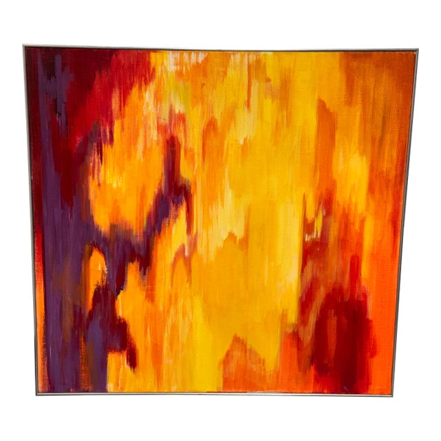 Mid Century Modern Canvas Painting, Framed For Sale