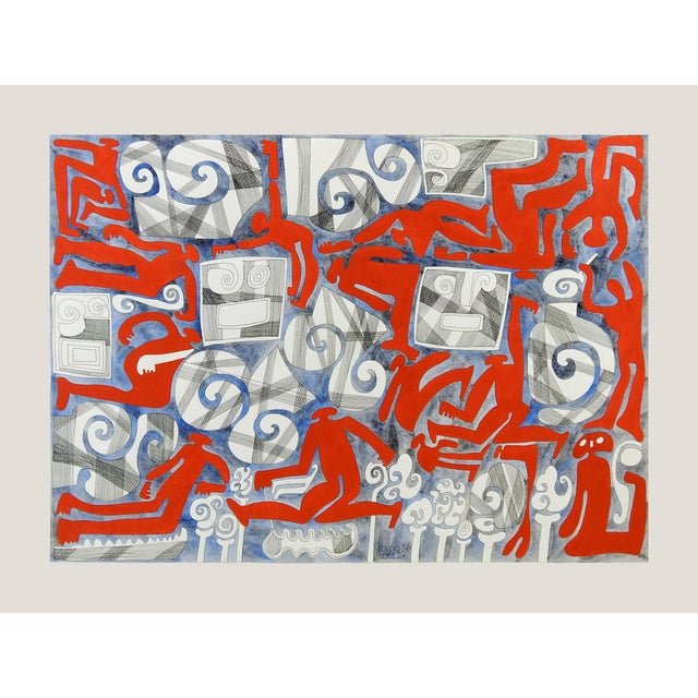 Abstract Abstract Wind & Red Figures Painting by Benicio Nunez For Sale - Image 3 of 5