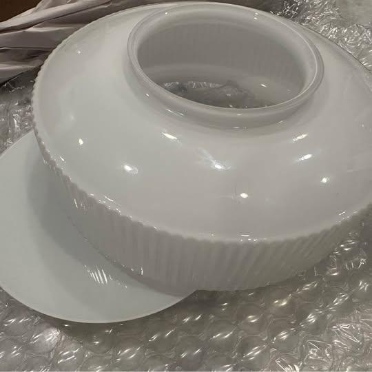 Wide Pendant Light With White Glass Shade For Sale - Image 4 of 5
