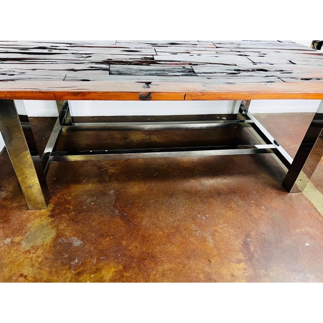 Raw Wood & Chrome Dining Table For Sale - Image 10 of 12