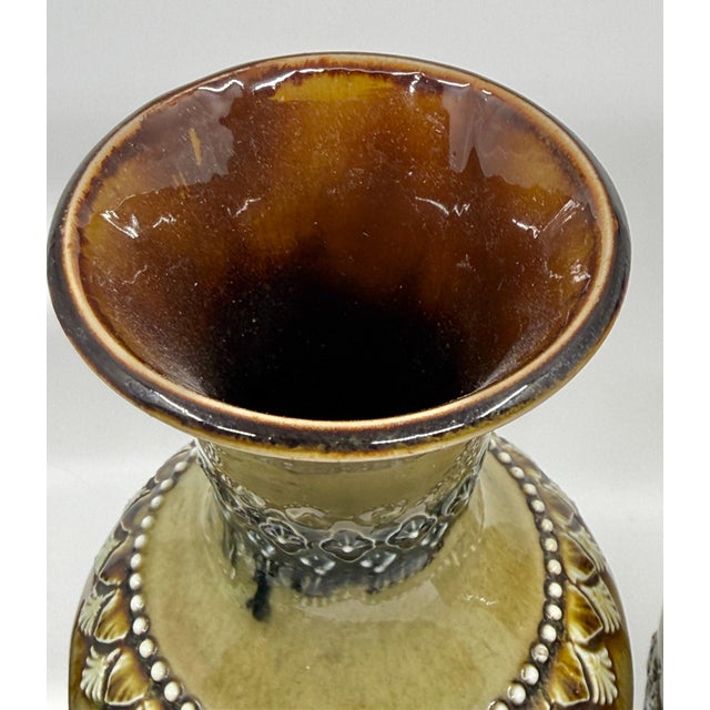 Pair of Doulton Lambeth Salt Glazed Decorated Vases 1884 For Sale - Image 13 of 16