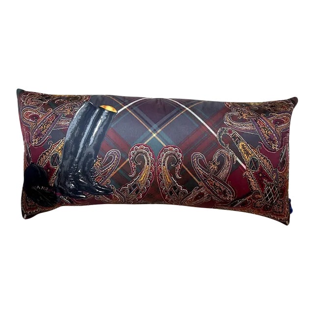 Ralph Lauren Equestrian Paisley & Tartan Vintage Silk Scarf Pillow For Sale