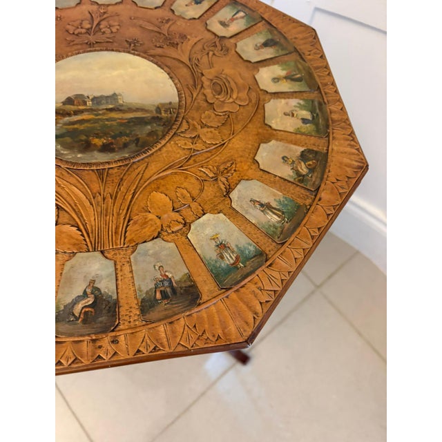 Antique Swiss Black Forest Hand Painted Walnut and Beech Folk Art Occasional Lamp Side Table, 1900 For Sale - Image 4 of 15