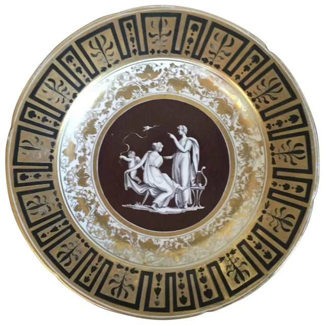 Coalport Porcelain Antique Early 19th Century English Regency Coalport Plate Decorated With a Classical Figure and Gilt Greek Key Border on Brown Ground 1810 For Sale - Image 4 of 9